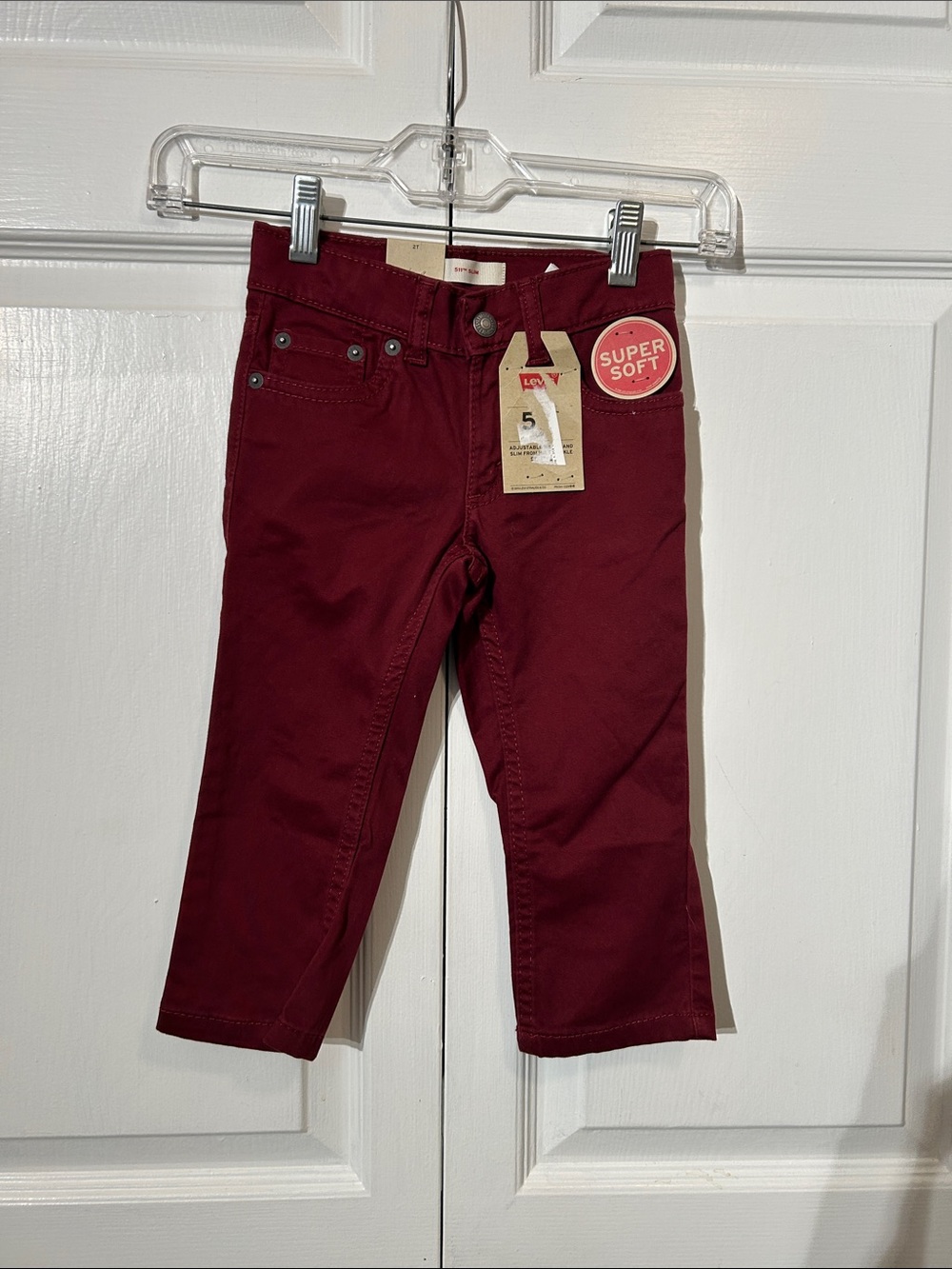 NWT Levi's 511 Slim Kids Burgundy Red Super Soft Jeans Size 2T